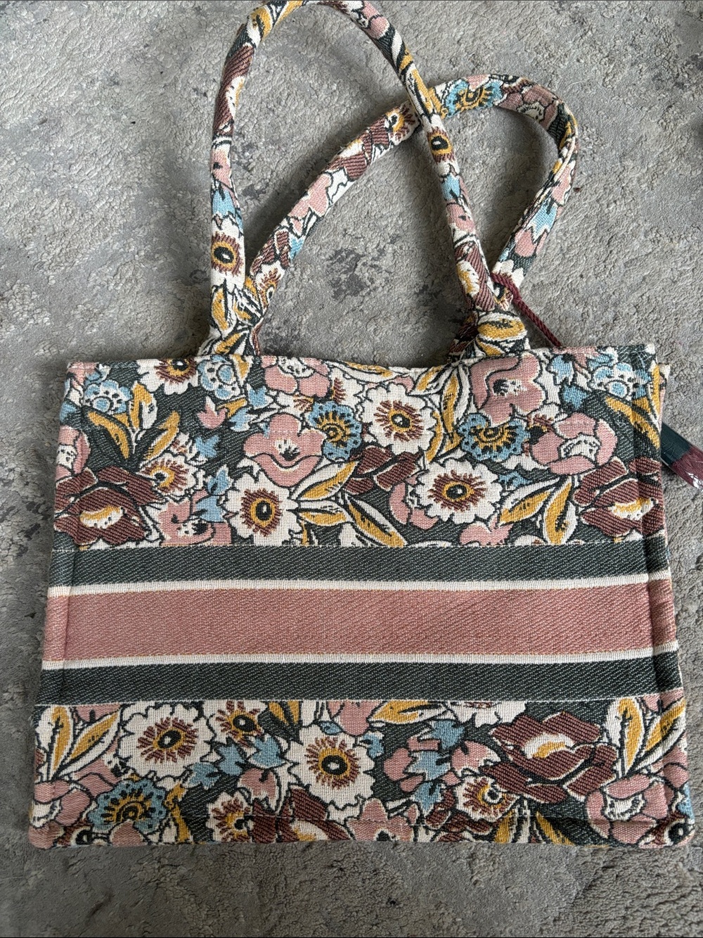 Floral Stripe Canvas Tote Bag in Pink, Blue & Yellow